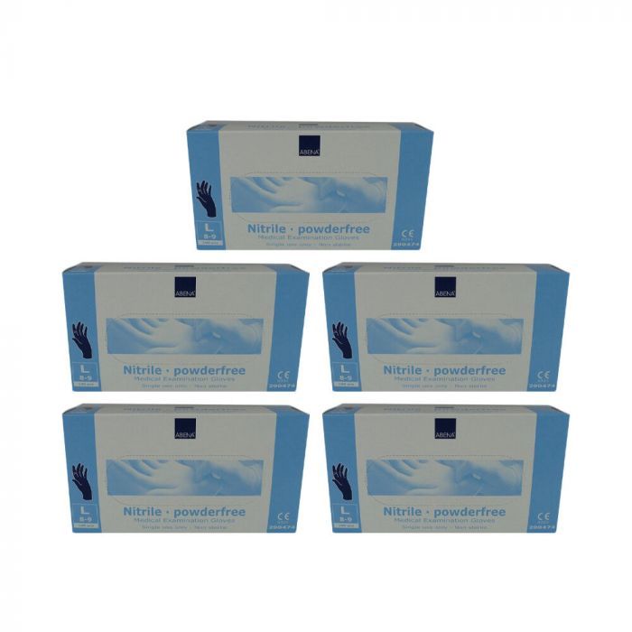 5x Abena Nitril-Handschoenen poedervrij Maat M blauw 100st main product photo