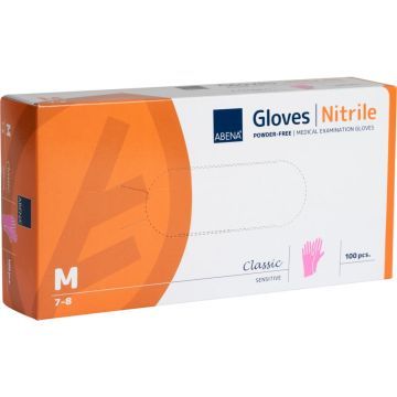 Abena Nitril-Handschoenen Poedervrij Roze M-100st