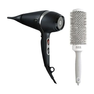 ghd Air Hair dryer black + Olivia Garden Expert Blowout Speed Wavy Wit/Grijs 45mm