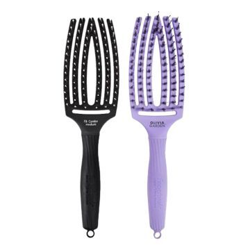 Olivia Garden Fingerbrush Care Iconic Boar&Nylon Medium Black + Bloom Lavender