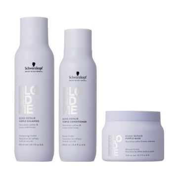Schwarzkopf BlondMe Bond Repair Purple Shampoo 300ml + Conditioner 250ml + Mask 200ml