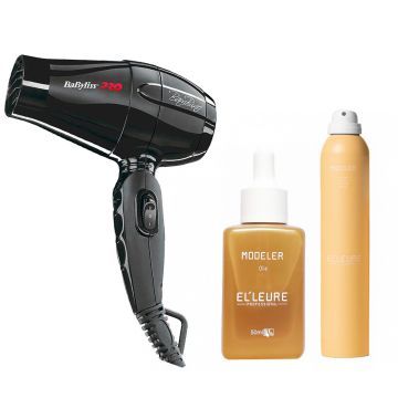 Babyliss PRO Föhn Bambino + Elleure Modeler Olie 50ml + Haarlak 300ml