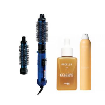 Babyliss PRO Warme Luchtborstel Blauw + Elleure Modeler Haarlak 300ml + Olie 50ml