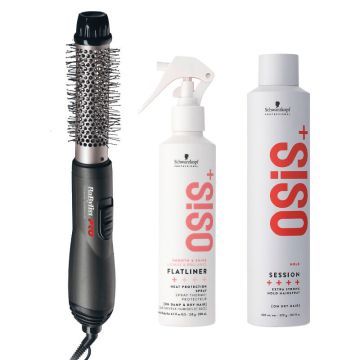 Babyliss PRO Warme luchtborstel Ceramic 32mm + Schwarzkopf OSiS+ Flatliner 200ml +  Session Hairspray 500ml